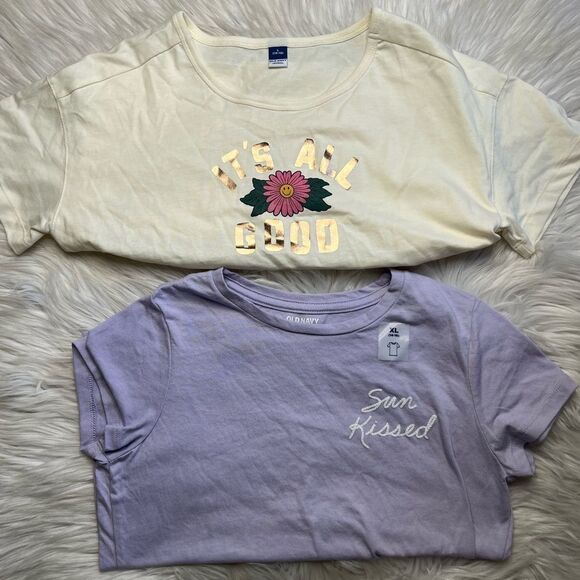 Old Navy Summer Short Sleeve T Shirt Set Cream & Purple Size XL / Large - Picture 6 of 7